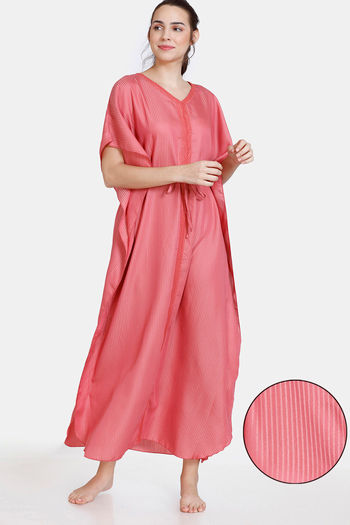 Buy Zivame Coral Sunset Woven Full Length Nightdress - Baroque Rose